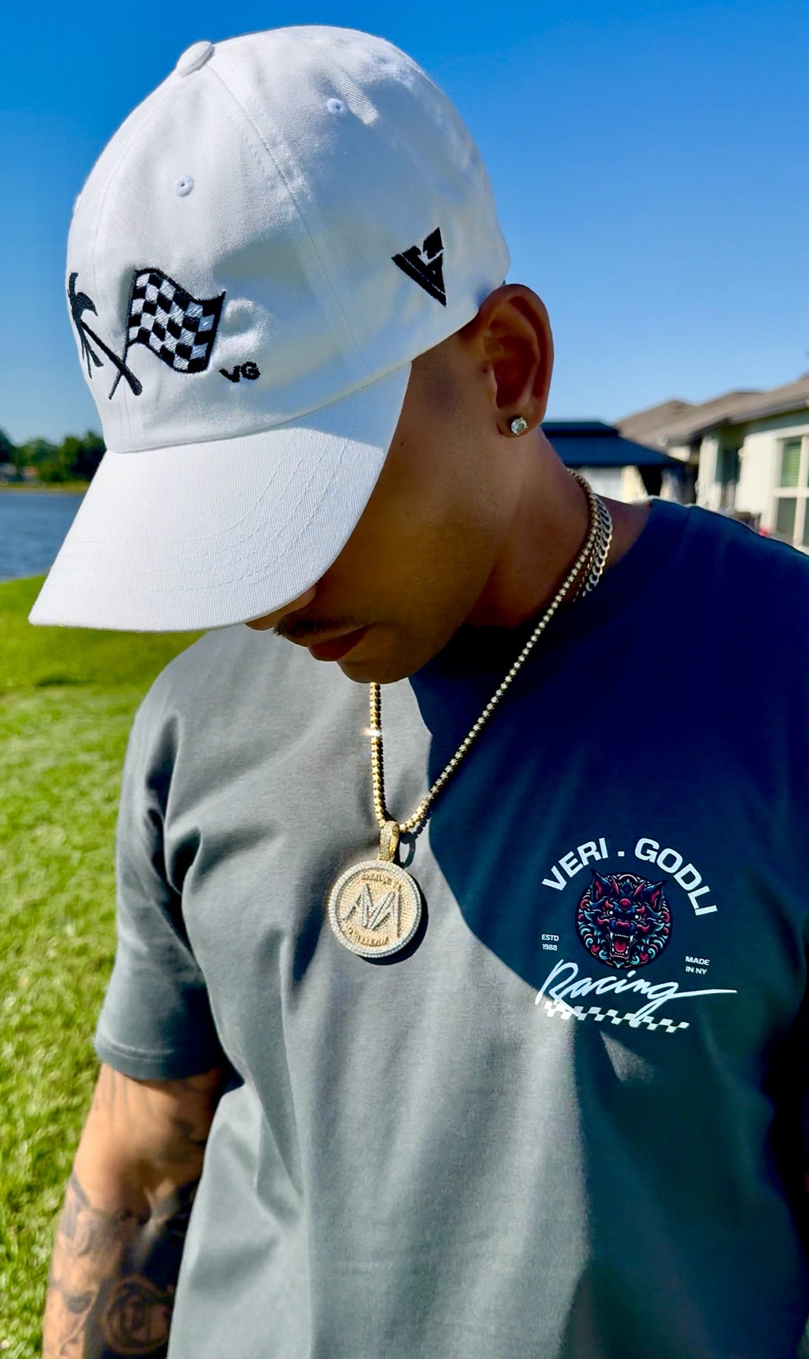 VG CHECKERED PALM Dad Hat . CLEAN VIBES